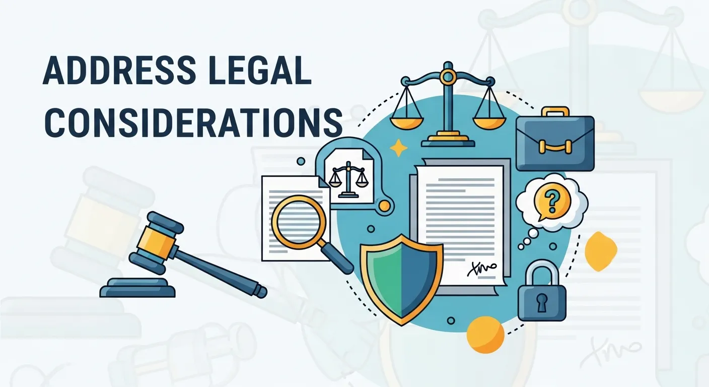 Legal documents, scales of justice, and compliance symbols representing product regulations and licensing