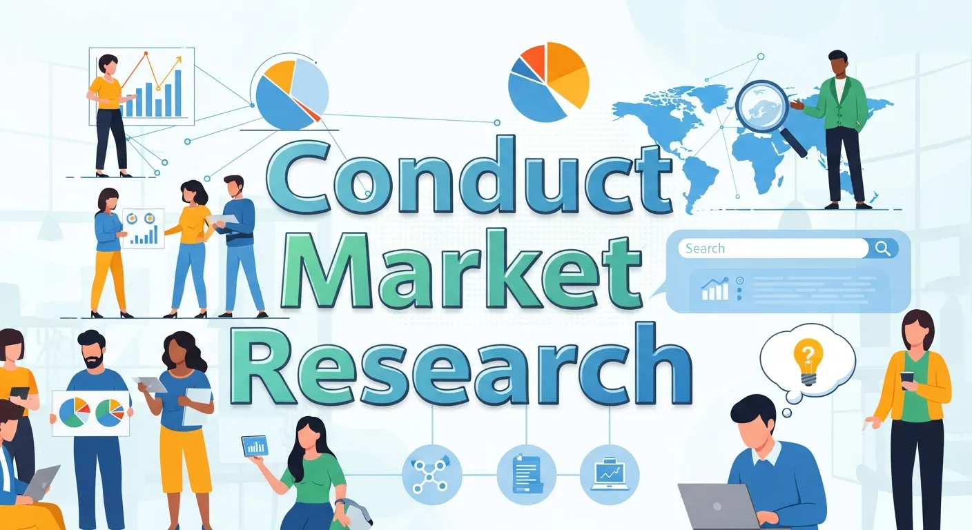 Illustration representing the process of conducting market research for a new product
