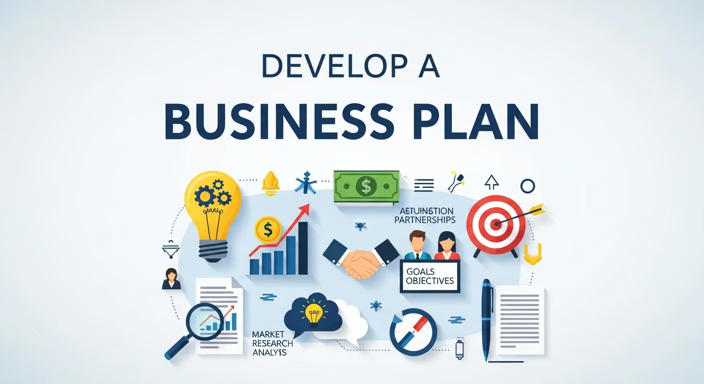 Team collaborating to create a detailed business plan outlining product goals and strategy