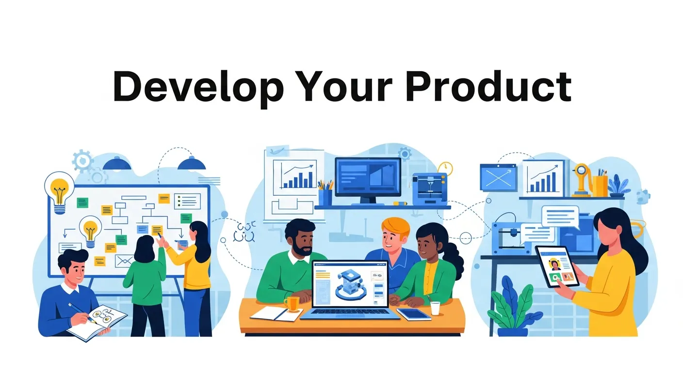 Team collaborating to create a detailed business plan outlining product goals and strategy