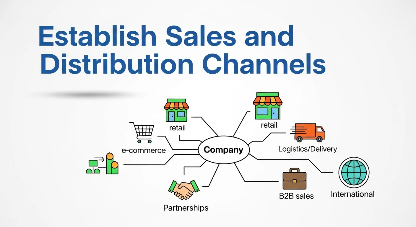 Trucks, warehouses, and delivery routes symbolizing product distribution channels