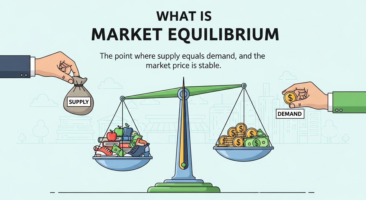 Market equilibrium graph showing supply and demand curves intersecting at equilibrium price and quantity