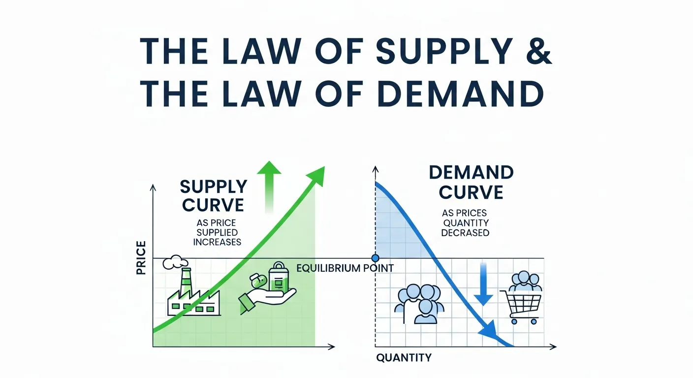 Comparison showing the law of supply and law of demand in a market