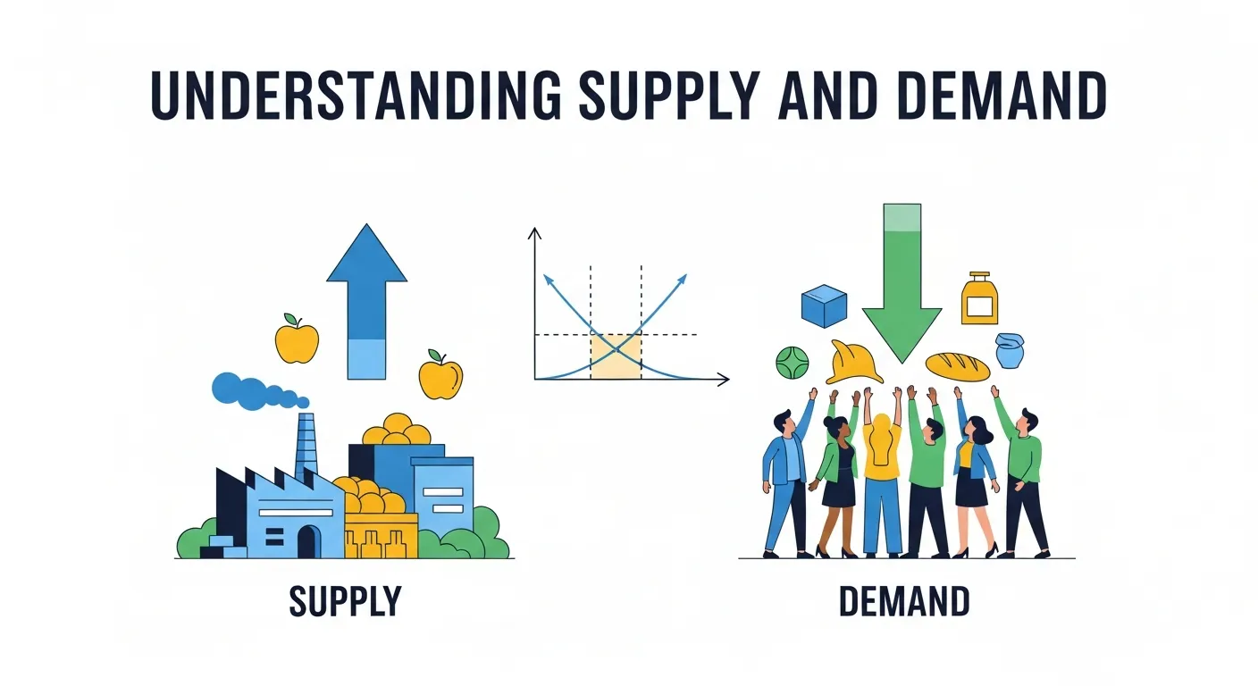 intersection of supply and demand curves at market equilibrium.
