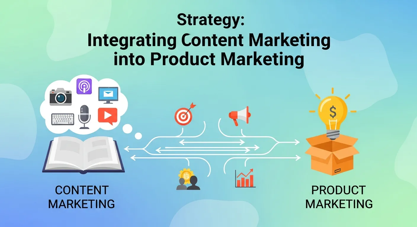 Infographic illustrating steps to integrate content marketing into a successful product marketing strategy.